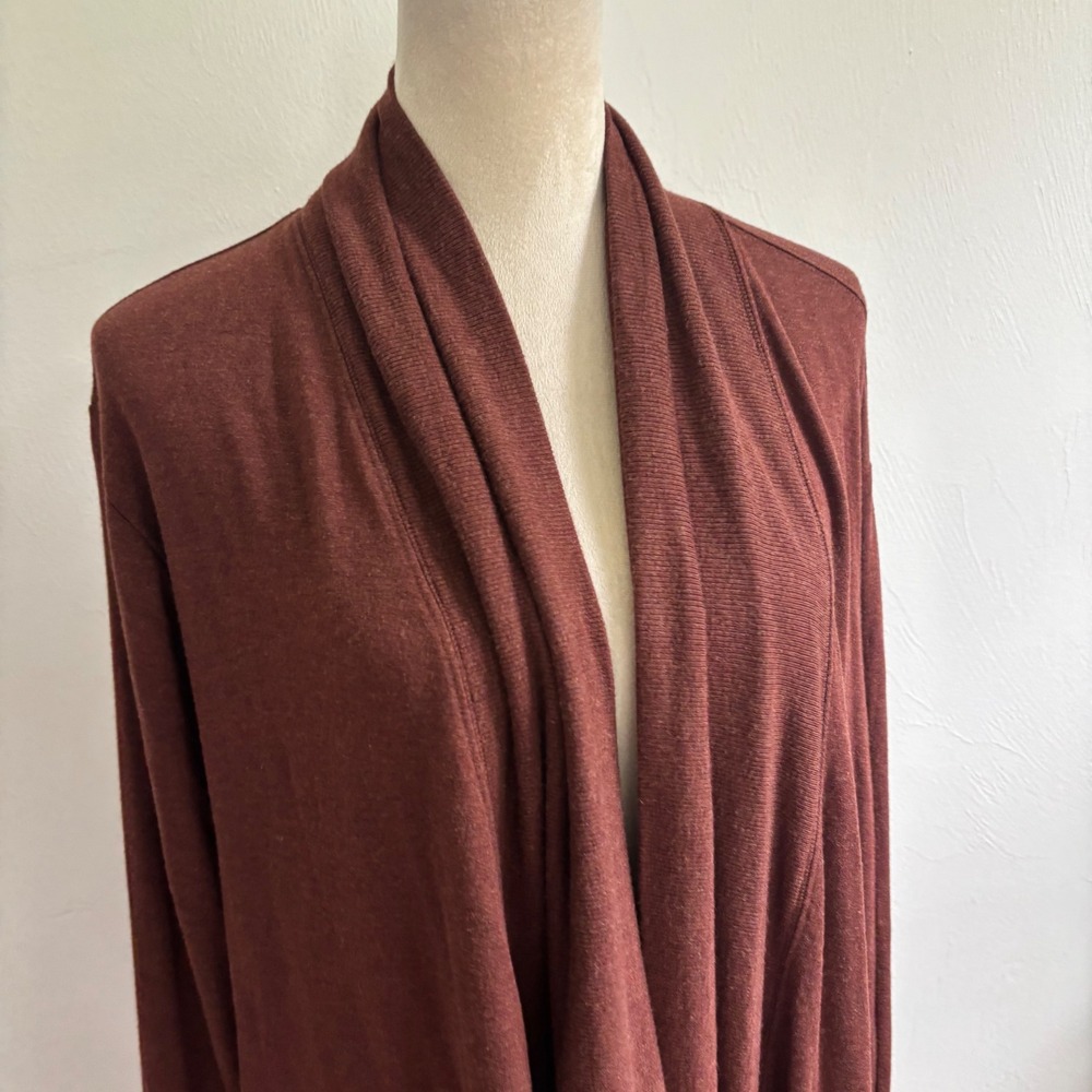 Athleta Women's Pranayama Restore Wrap Lounge Comfy Large Red Brown Open Front - Picture 3 of 11